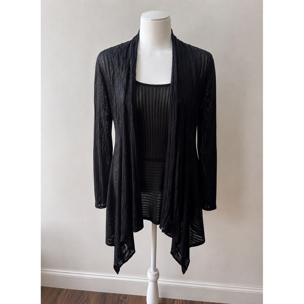 Lauren Michelle Woman Black  Knit Waterfall Cardigan 1X